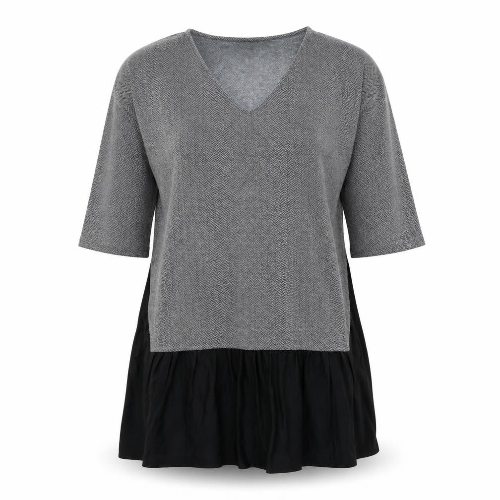 French Connection Womens Grey Herringbone Polyester T-Shirt Dress Size S V-Neck Pullover
