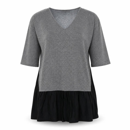 French Connection Womens Grey Herringbone Polyester T-Shirt Dress Size S V-Neck Pullover