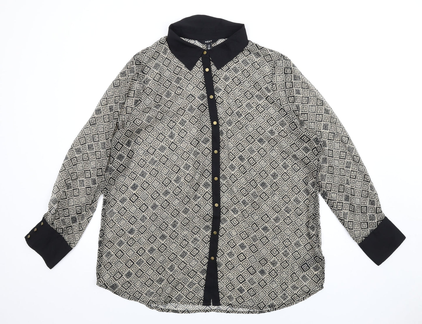 NEXT Womens Beige Geometric Polyester Basic Button-Up Size 20 Collared