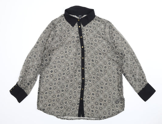 NEXT Womens Beige Geometric Polyester Basic Button-Up Size 20 Collared