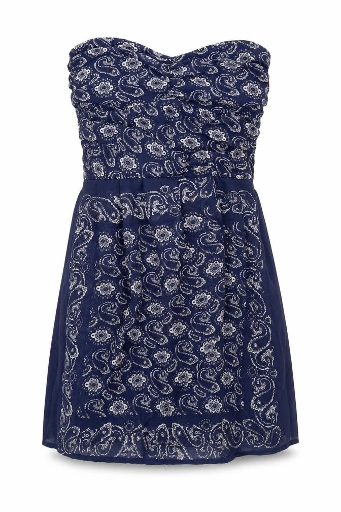 Mango Womens Blue Geometric Polyester Mini Size S Sweetheart Zip