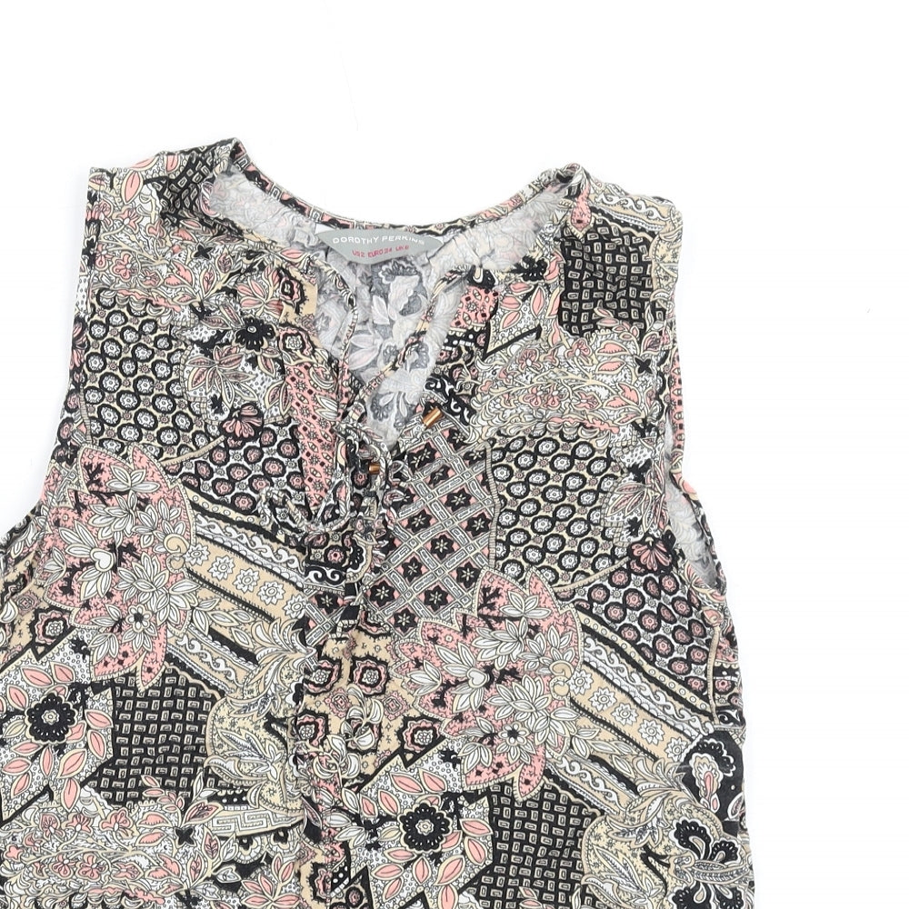 Dorothy Perkins Womens Multicoloured Geometric Viscose Basic Tank Size 6 V-Neck