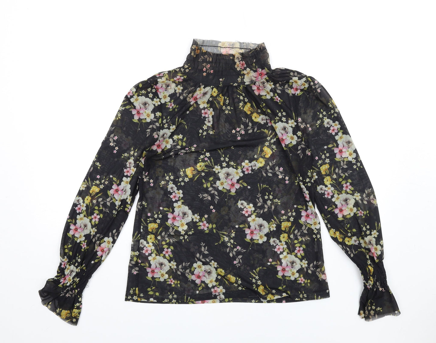 River Island Womens Multicoloured Floral Polyester Basic T-Shirt Size 6 High Neck