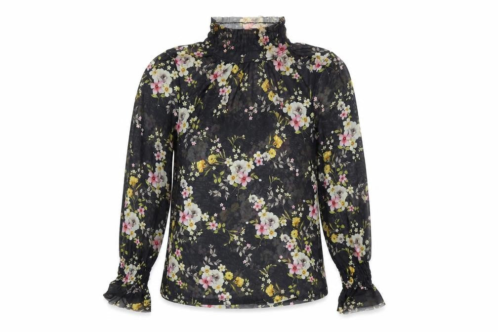 River Island Womens Multicoloured Floral Polyester Basic T-Shirt Size 6 High Neck