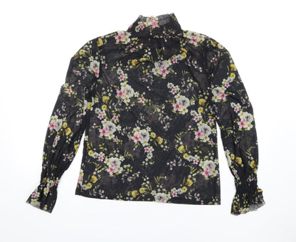 River Island Womens Multicoloured Floral Polyester Basic T-Shirt Size 6 High Neck