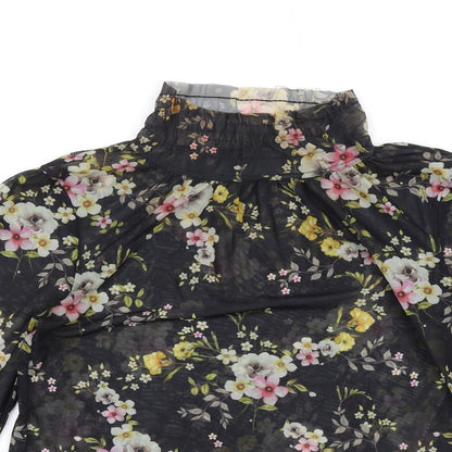 River Island Womens Multicoloured Floral Polyester Basic T-Shirt Size 6 High Neck