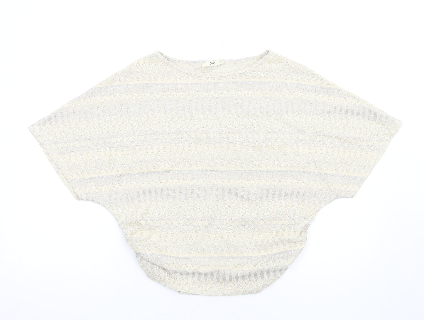 Oasis Womens Ivory Geometric Polyester Basic T-Shirt Size XS Round Neck
