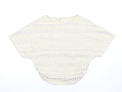 Oasis Womens Ivory Geometric Polyester Basic T-Shirt Size XS Round Neck