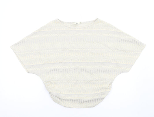 Oasis Womens Ivory Geometric Polyester Basic T-Shirt Size XS Round Neck