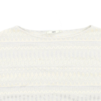 Oasis Womens Ivory Geometric Polyester Basic T-Shirt Size XS Round Neck