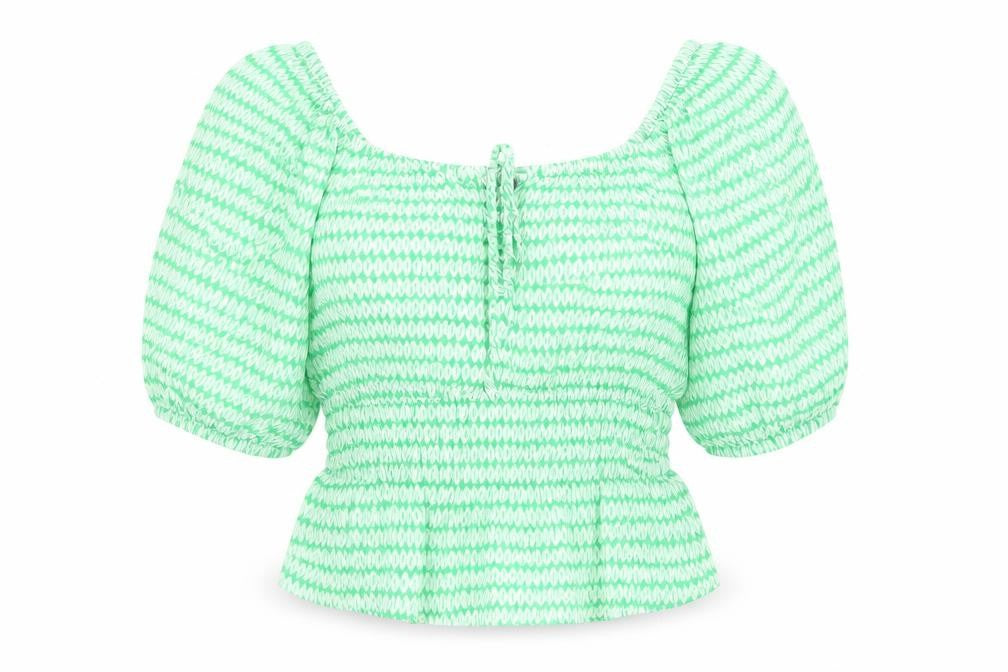 Marks & Spencer Womens Green Geometric Viscose Basic Blouse Size 14 Round Neck - Keyhole Neckline