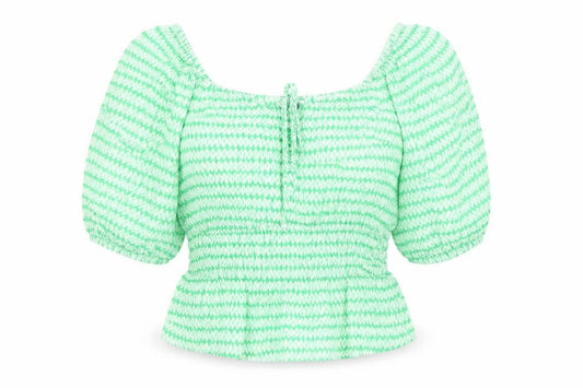 Marks and Spencer Womens Green Geometric Viscose Basic Blouse Size 14 Round Neck - Keyhole Neckline