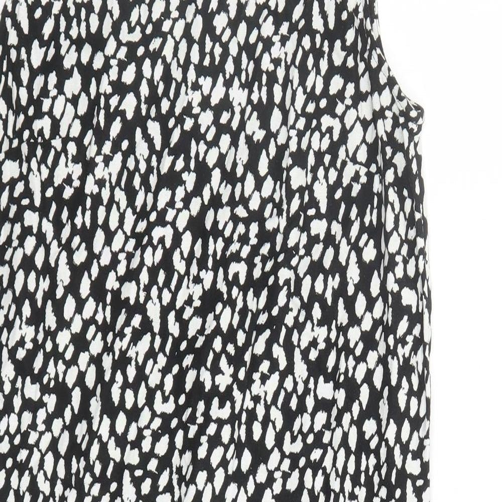 Marks and Spencer Womens Black Geometric Linen A-Line Size 8 Round Neck Button