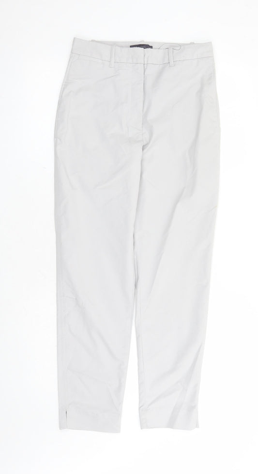 Marks and Spencer Womens Grey Cotton Chino Trousers Size 8 L30 in Regular Zip
