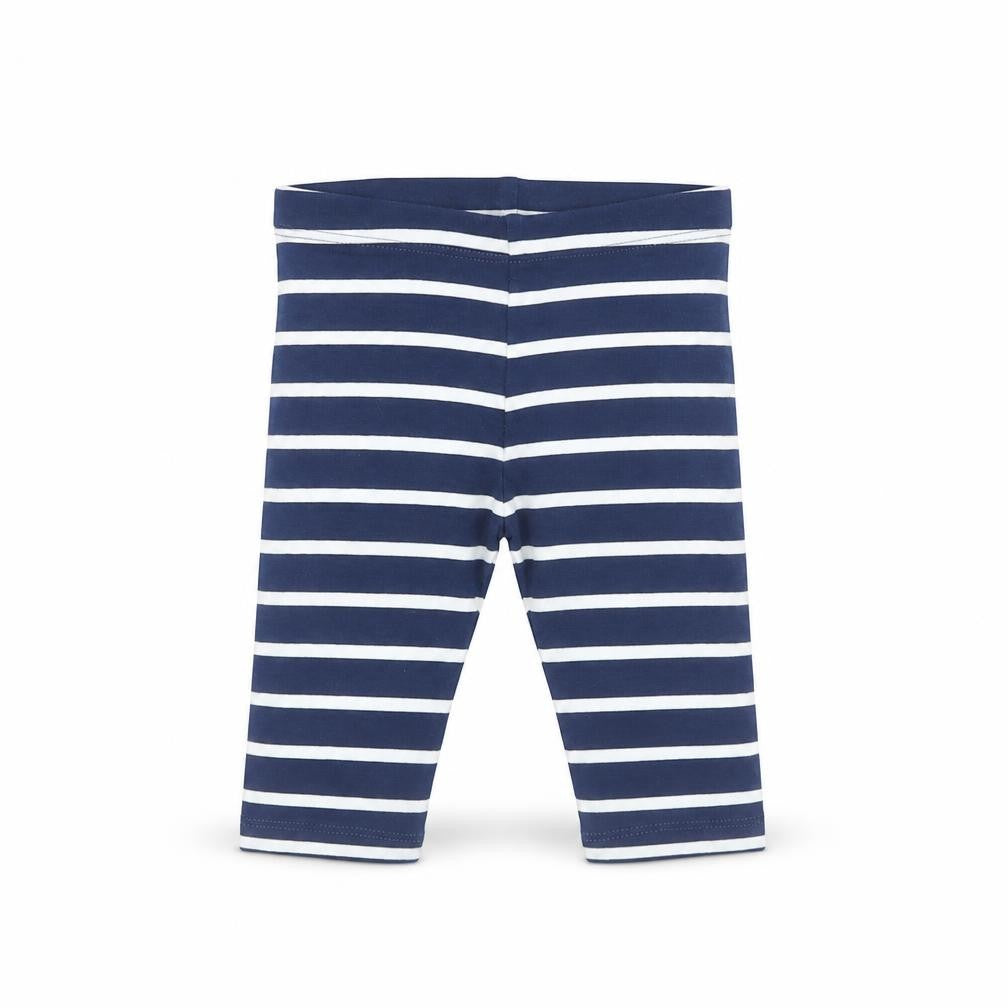 Marks & Spencer Girls Blue Striped Cotton Capri Leggings Size 0-3 Months - Stretch