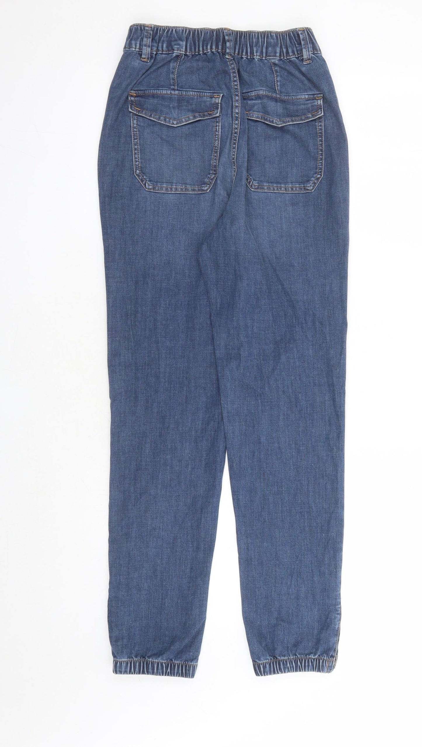 Marks and Spencer Womens Blue Cotton Straight Jeans Size 6 L27 in Slim Zip - Elasticated Waist