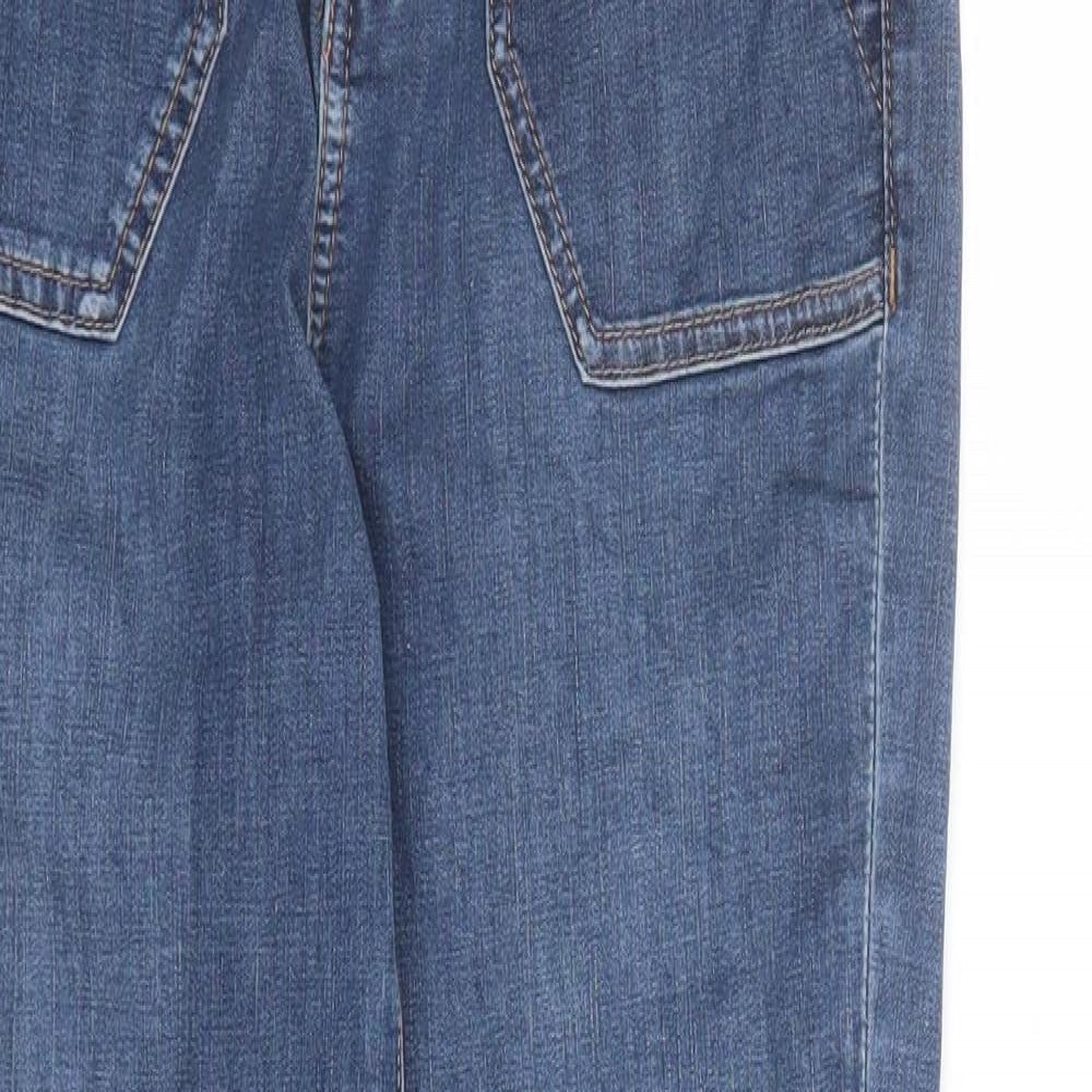 Marks and Spencer Womens Blue Cotton Straight Jeans Size 6 L27 in Slim Zip - Elasticated Waist