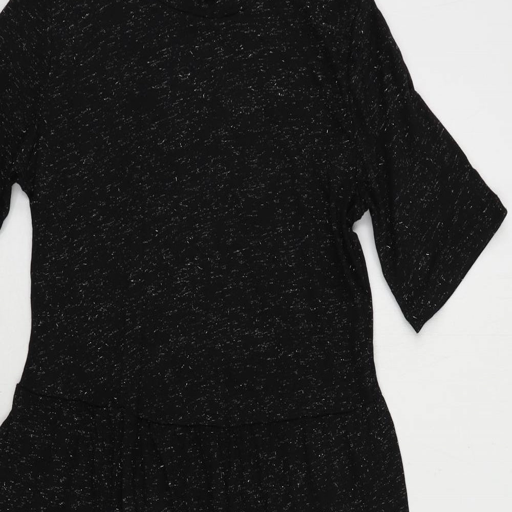 Marks and Spencer Womens Black Polyester T-Shirt Dress Size 8 Crew Neck Pullover - Glitter