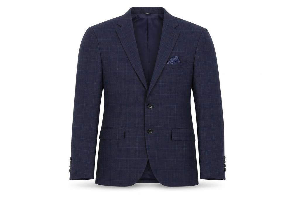 Marks & Spencer Mens Blue Plaid Polyester Jacket Suit Jacket Size 36 Regular