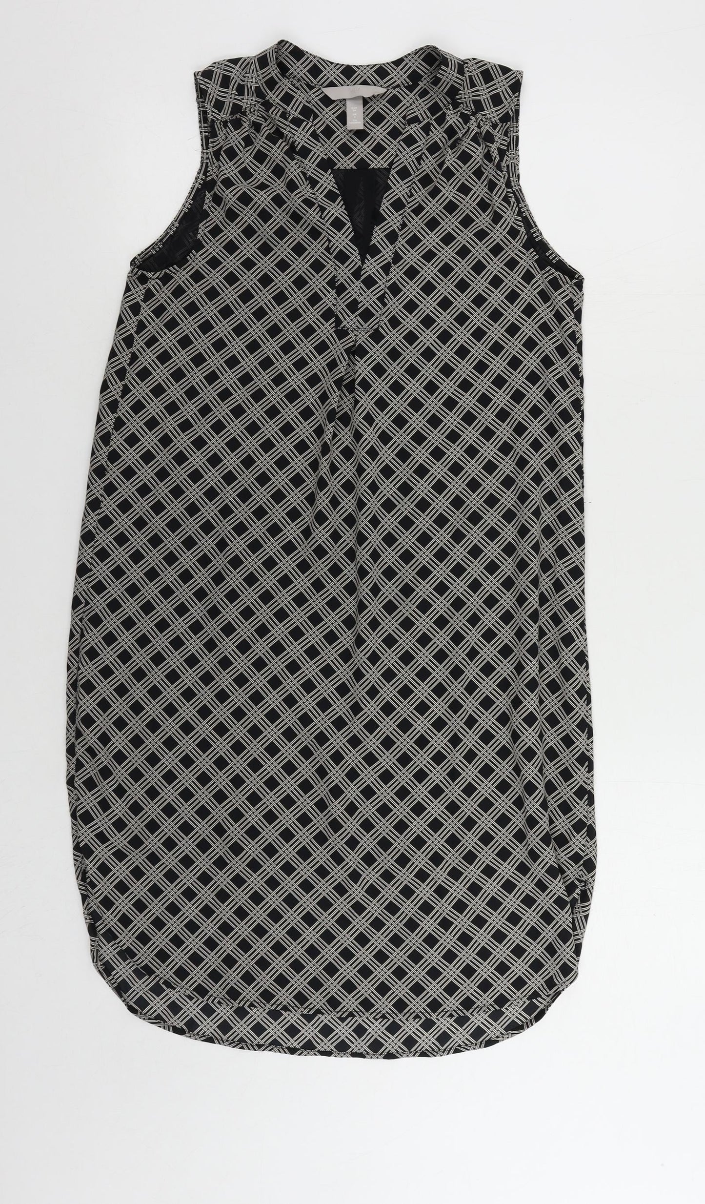 H&M Womens Black Geometric Polyester Shift Size 6 V-Neck Pullover