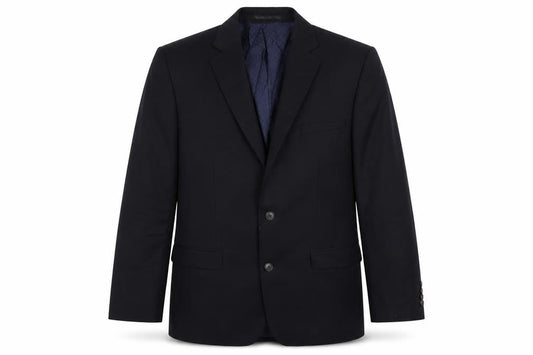 Front view of French Connection men’s blue polyester jacket suit jacket, size 38, regular