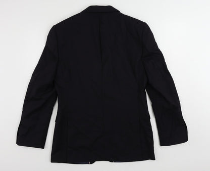 Back view of French Connection men’s blue polyester jacket suit jacket, size 38, regular