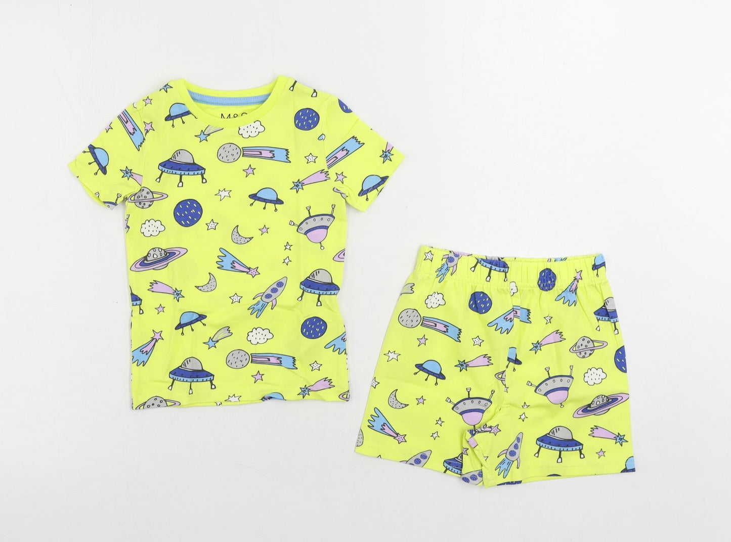 Marks and Spencer Baby Yellow Geometric Cotton Set Pyjama Set Size 18-24 Months Pullover - Space Print