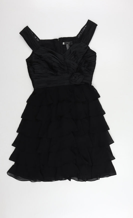 JS Boutique Womens Black Polyester A-Line Size 10 V-Neck Zip - Ruffle