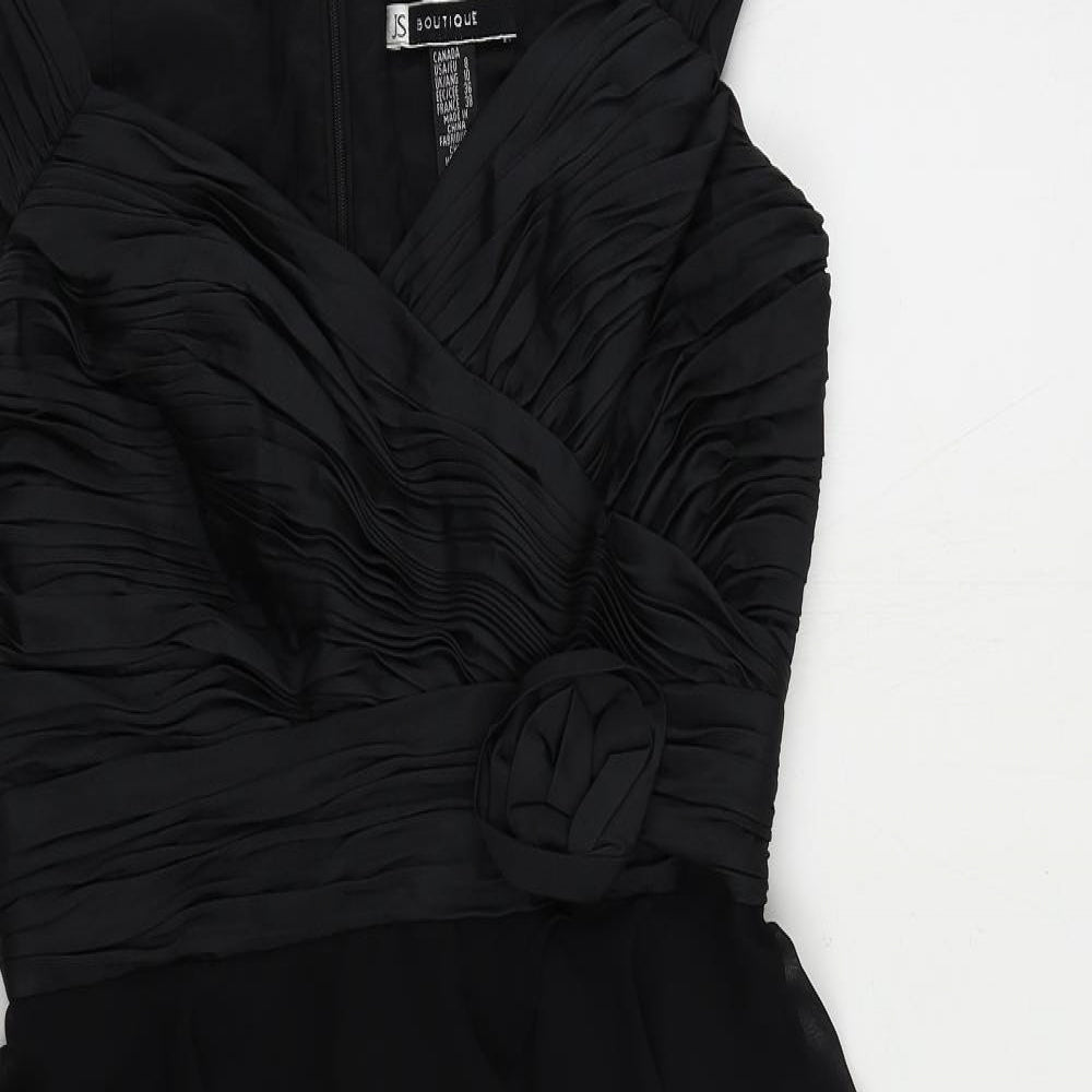 JS Boutique Womens Black Polyester A-Line Size 10 V-Neck Zip - Ruffle