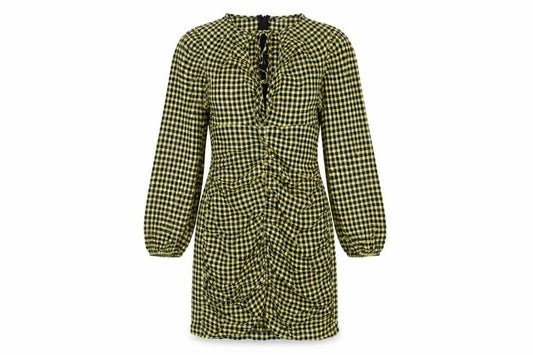 Topshop Womens Yellow Gingham Viscose Pencil Dress Size 10 V-Neck Zip
