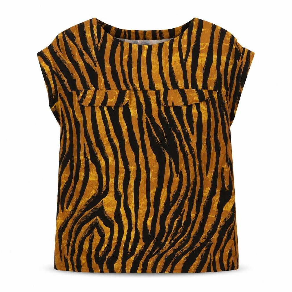 NEXT Womens Brown Animal Print Viscose Basic Blouse Size 8 Boat Neck