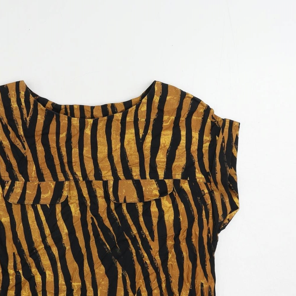 NEXT Womens Brown Animal Print Viscose Basic Blouse Size 8 Boat Neck