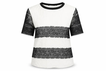 Zara Womens White Viscose Basic Blouse Size M Crew Neck - Lace Detail