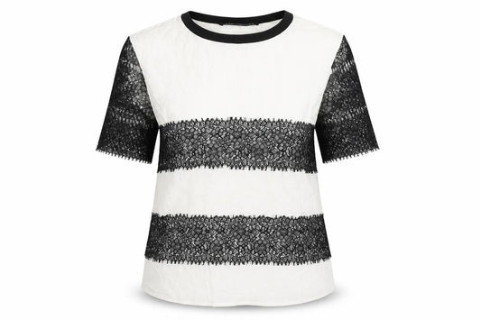 Zara Womens White Viscose Basic Blouse Size M Crew Neck - Lace Detail