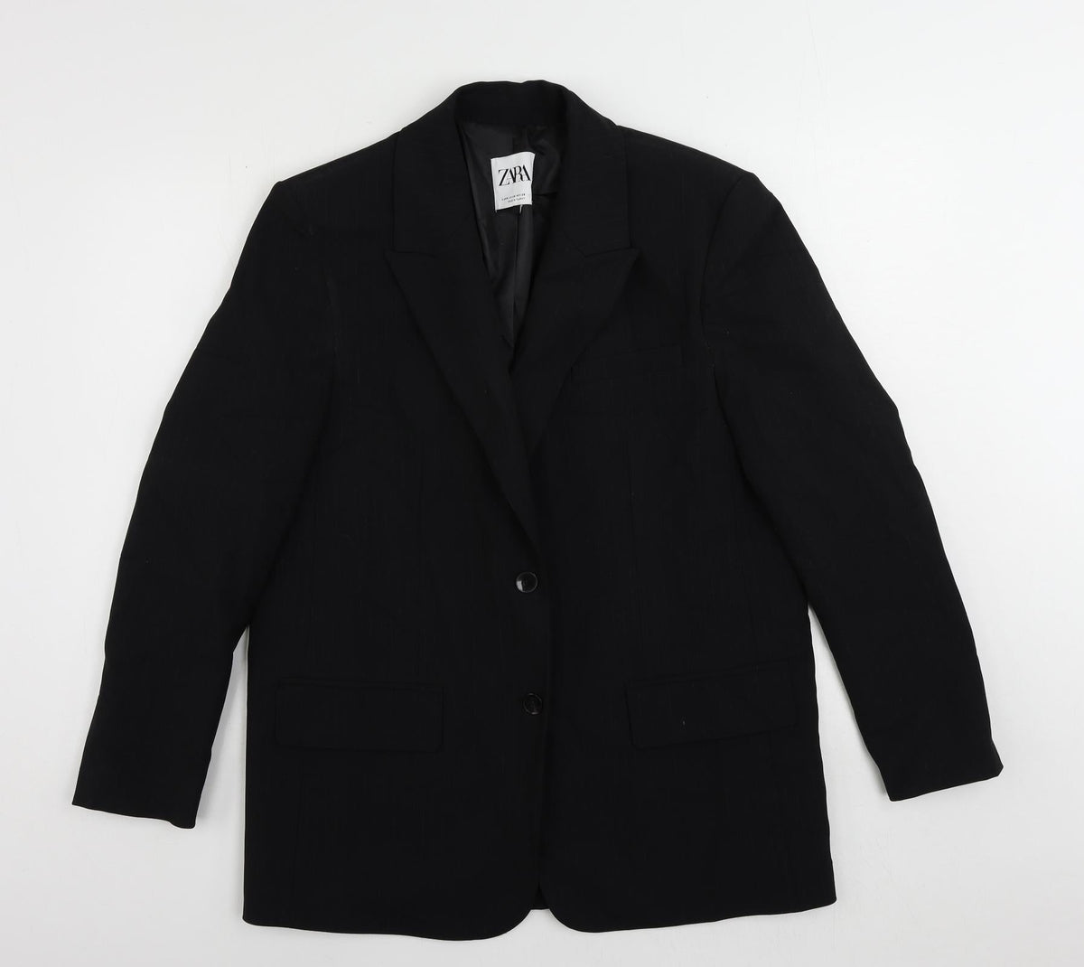 Zara Womens Black Striped Jacket Blazer Size M Button