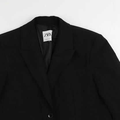 Zara Womens Black Striped Jacket Blazer Size M Button