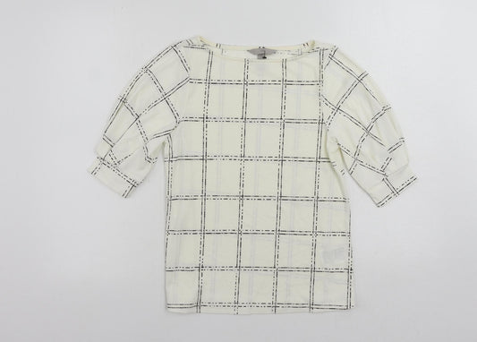 H&M Womens White Geometric Polyester Basic Blouse Size XS Boat Neck