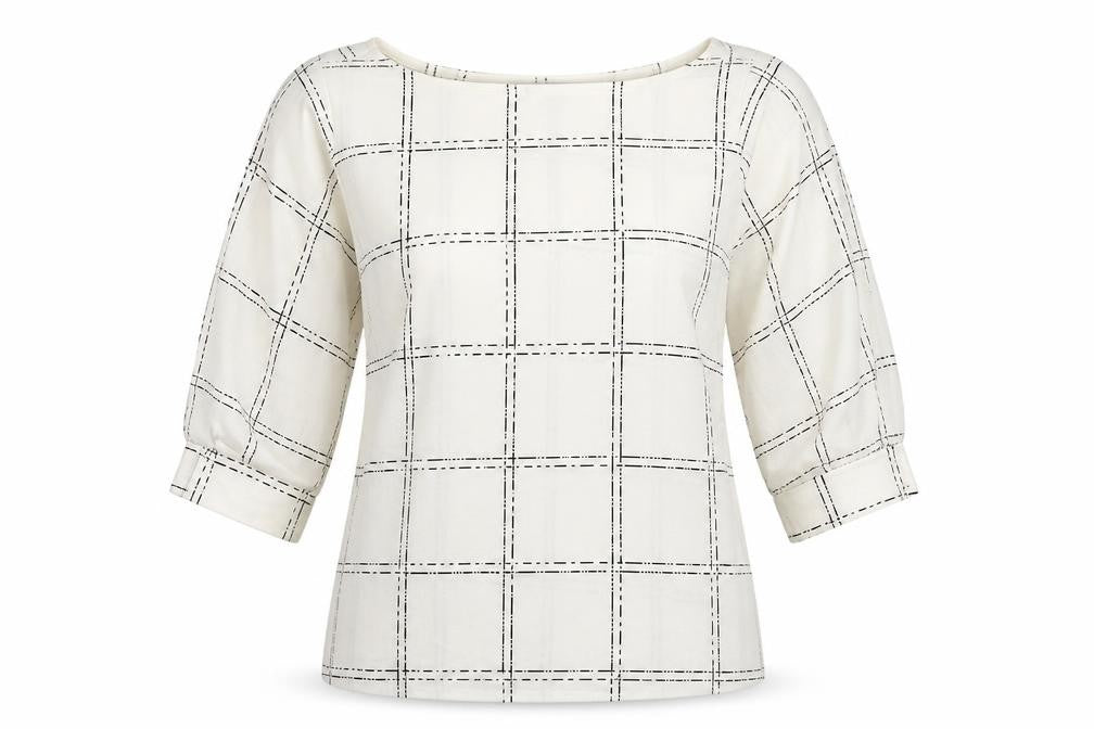 H&M Womens White Geometric Polyester Basic Blouse Size XS Boat Neck