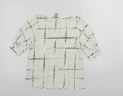 H&M Womens White Geometric Polyester Basic Blouse Size XS Boat Neck