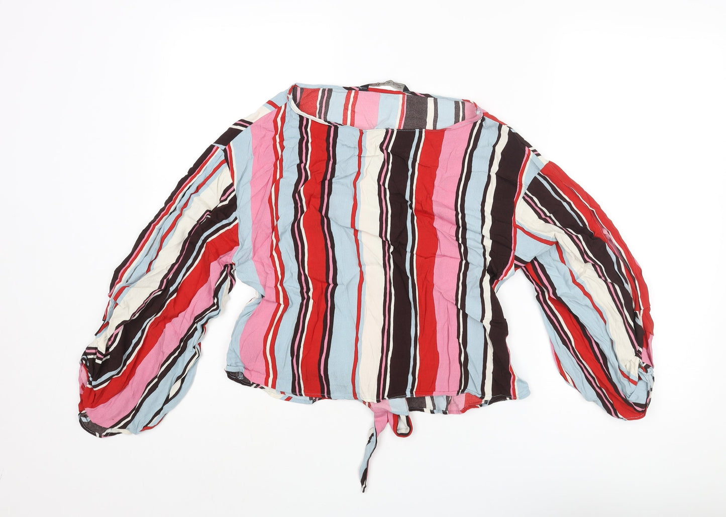 Zara Womens Multicoloured Striped Polyester Basic Blouse Size M Round Neck - Sleeve Slit Detail Belted