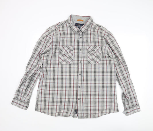 Debenhams Mens Grey Check Cotton Button-Up Size XL Collared Button