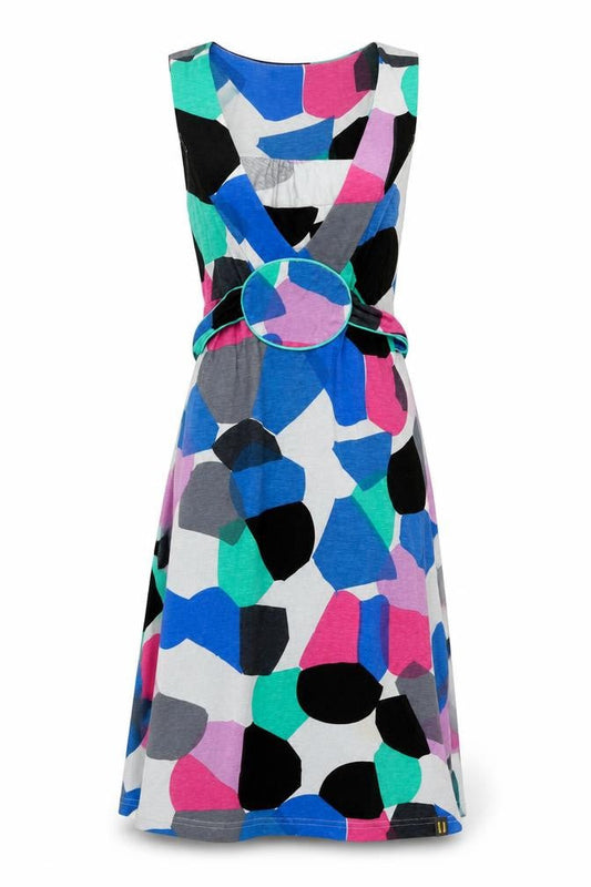 Numph Womens Multicoloured Geometric Modal A-Line Size S V-Neck Pullover - Belted