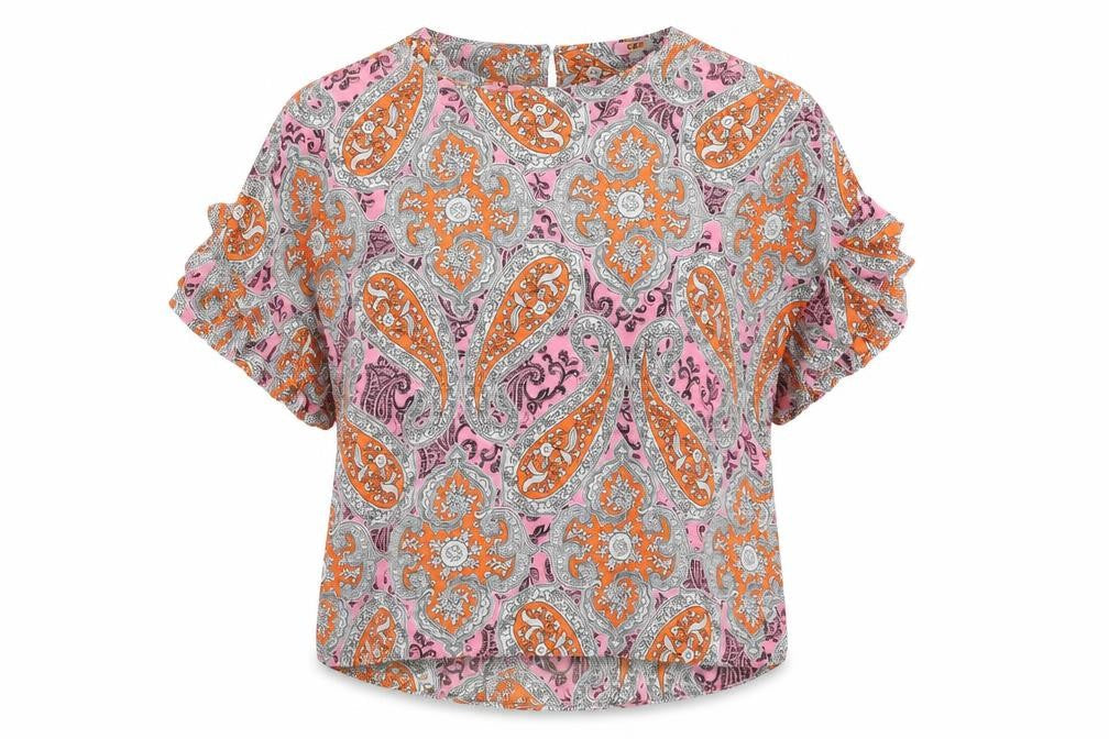 River Island Womens Multicoloured Paisley Polyester Basic Blouse Size S Round Neck