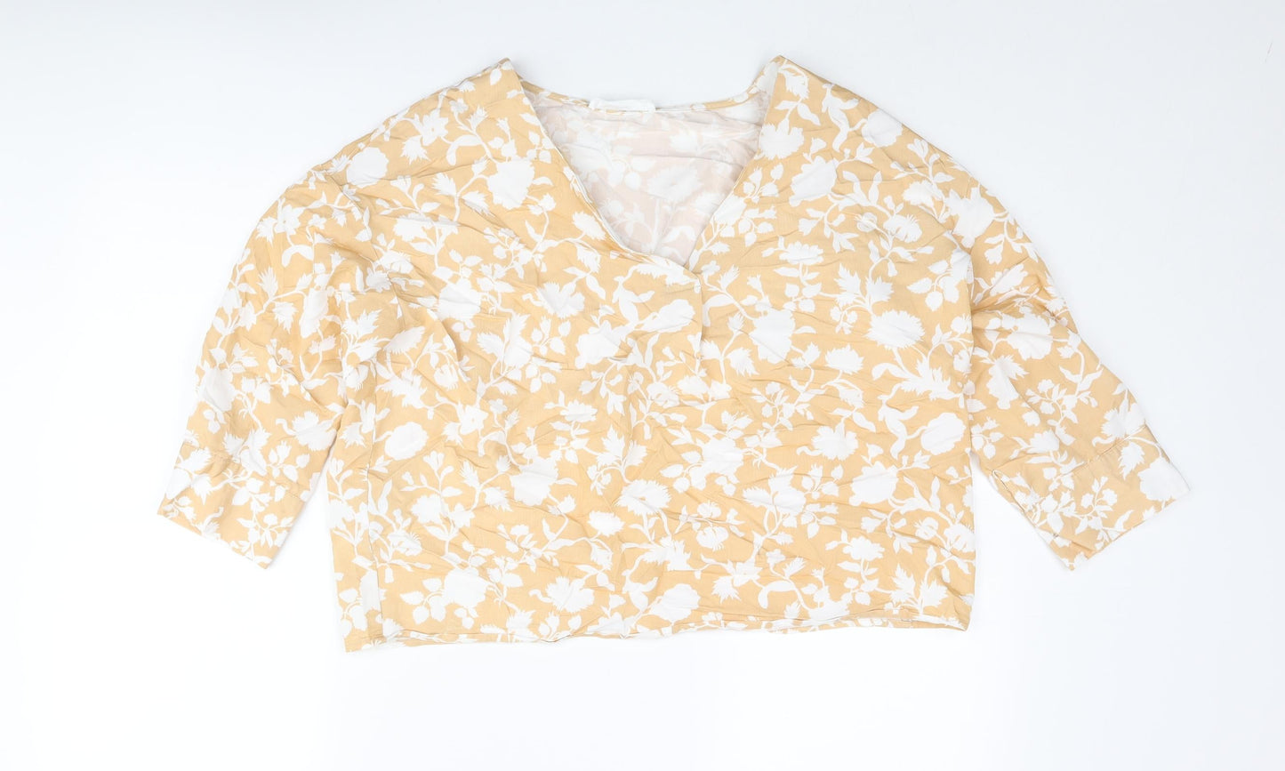 Mango Womens Beige Floral Viscose Basic Blouse Size M V-Neck