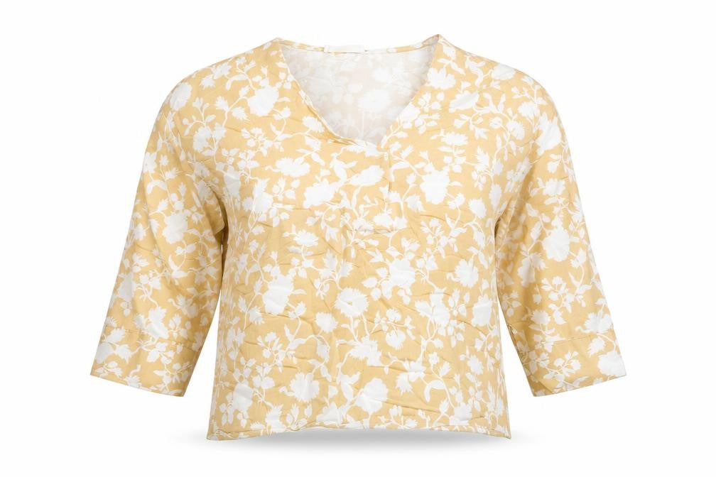 Mango Womens Beige Floral Viscose Basic Blouse Size M V-Neck