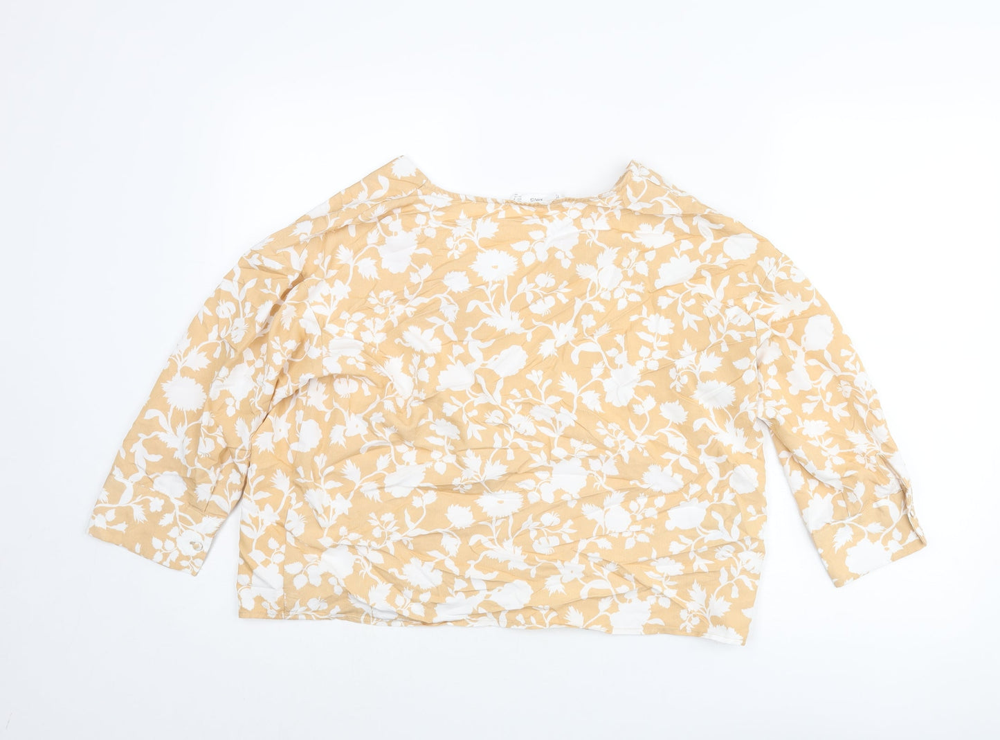 Mango Womens Beige Floral Viscose Basic Blouse Size M V-Neck