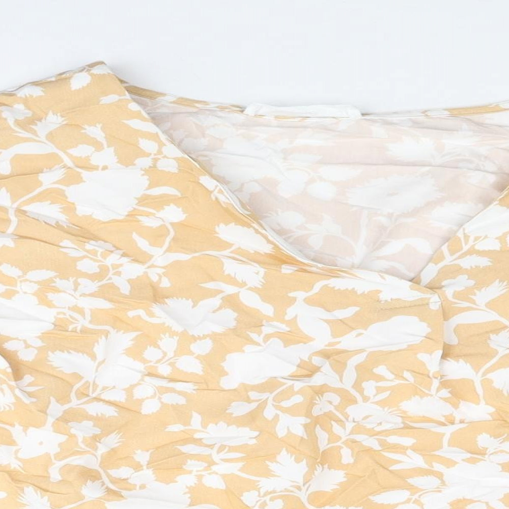 Mango Womens Beige Floral Viscose Basic Blouse Size M V-Neck