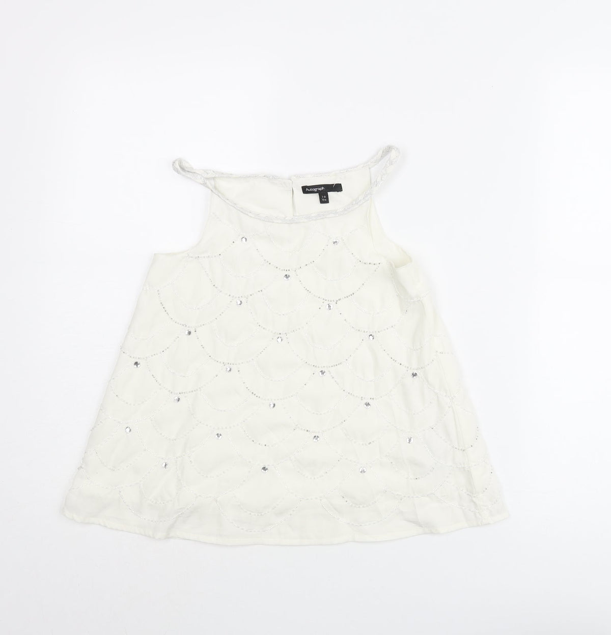 Additional front view of Autograph girls’ white geometric polyester camisole blouse, years round neck button - beading