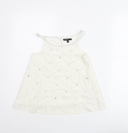 Additional front view of Autograph girls’ white geometric polyester camisole blouse, years round neck button - beading