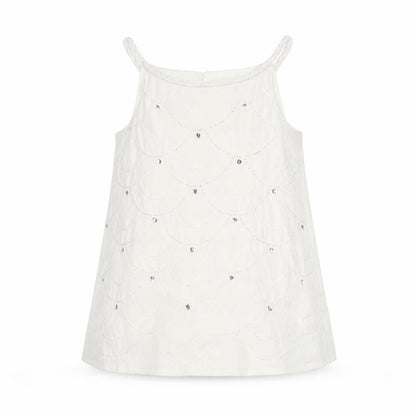 Front view of Autograph girls’ white geometric polyester camisole blouse, size 7-8, years round neck button - beading
